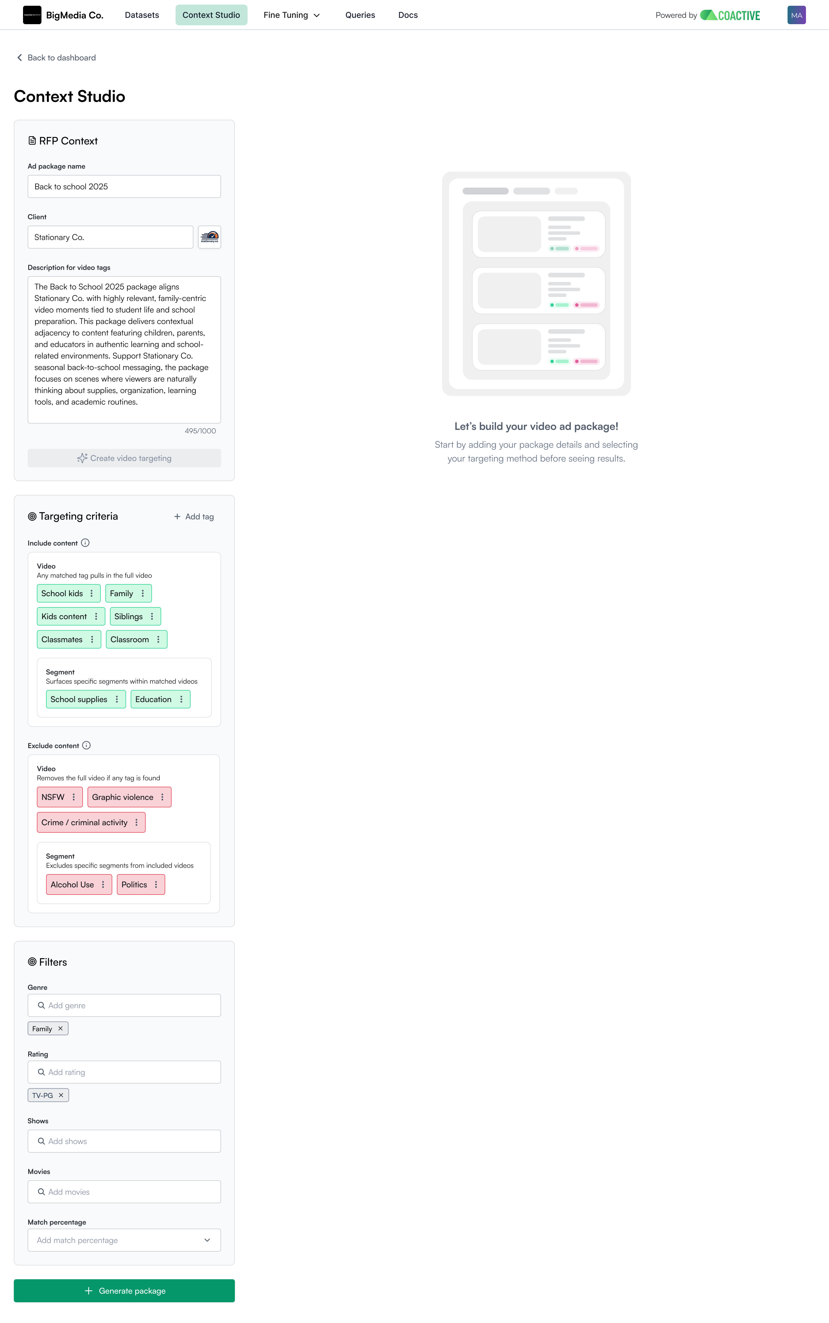 Metadata filters section