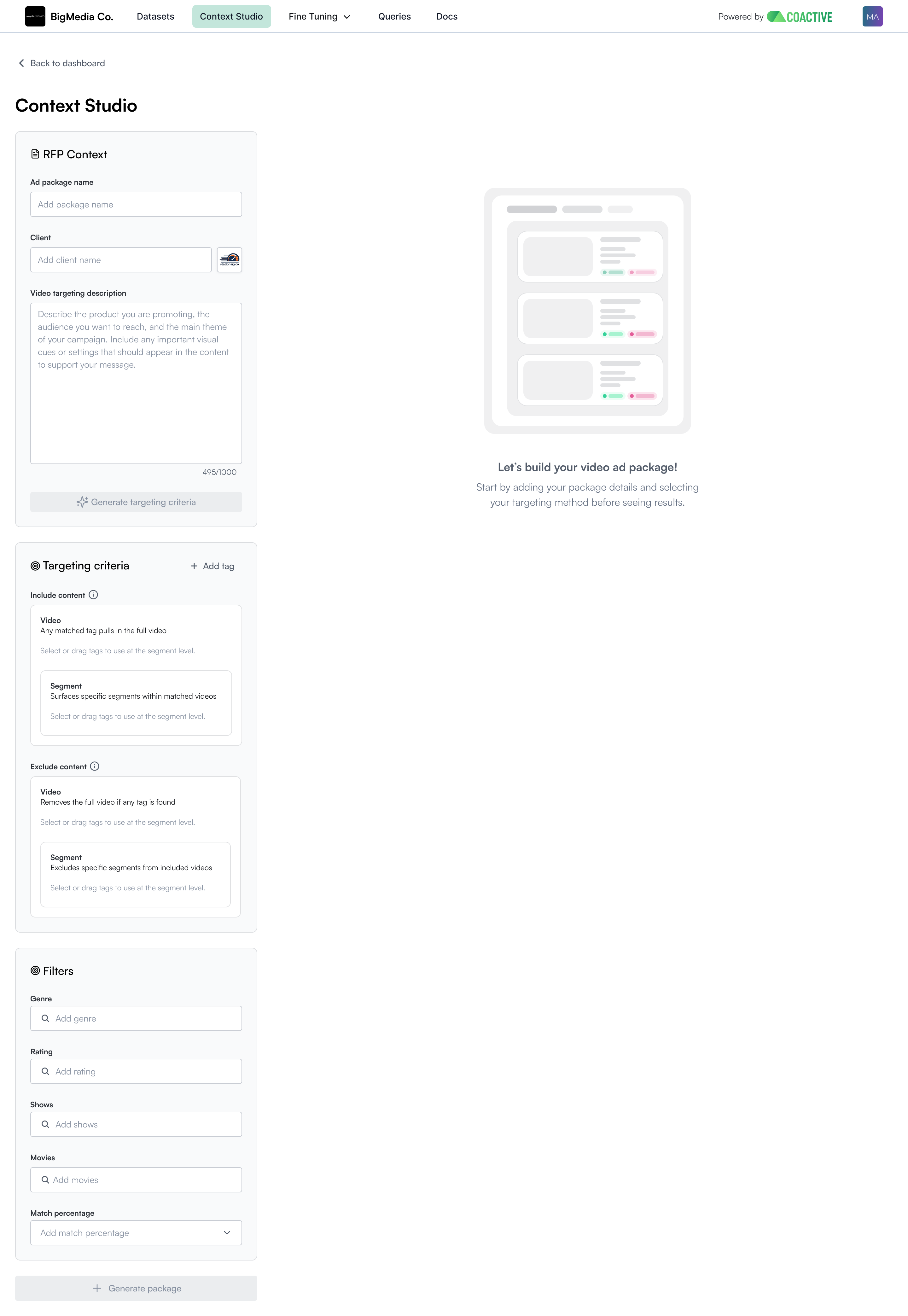 Context Studio new package form