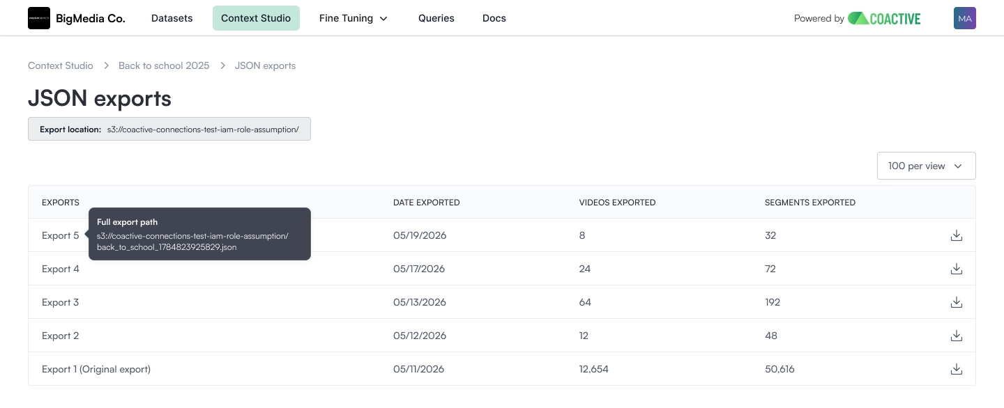 A recurring package’s segment results grid in Context Studio with a Manage menu showing Change date and End package options