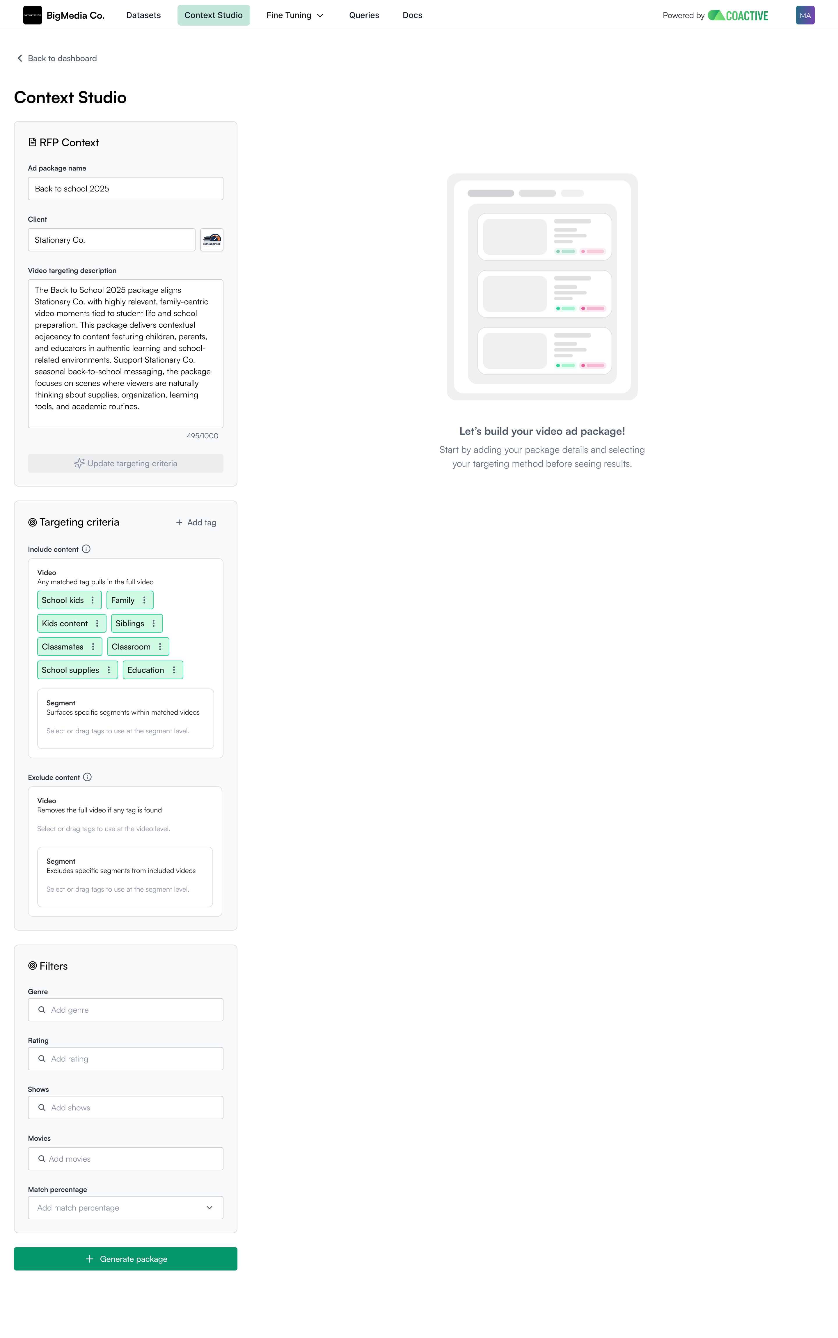 Targeting criteria with generated tags